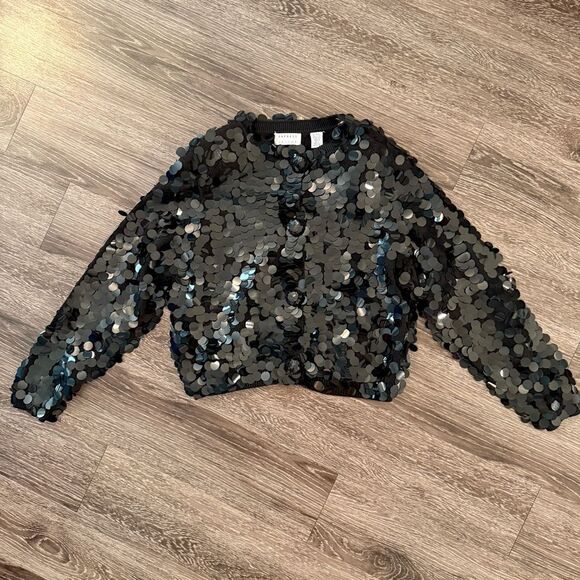 Express Tricot Vintage Large Sequin Disc Cardigan Jacket - Picture 6 of 12